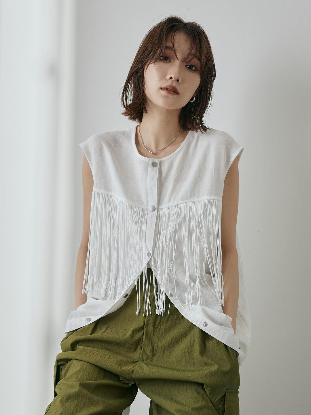 [予約]フリンジノースリブラウス/オフ