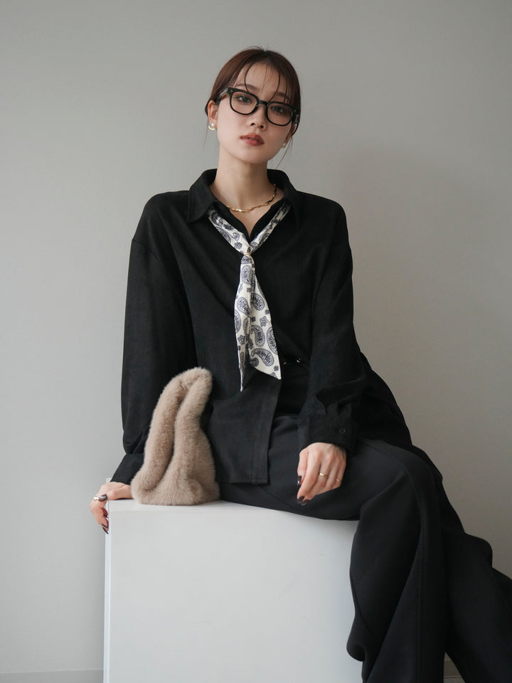 [予約]スカーフ付きスエードシャツ/black