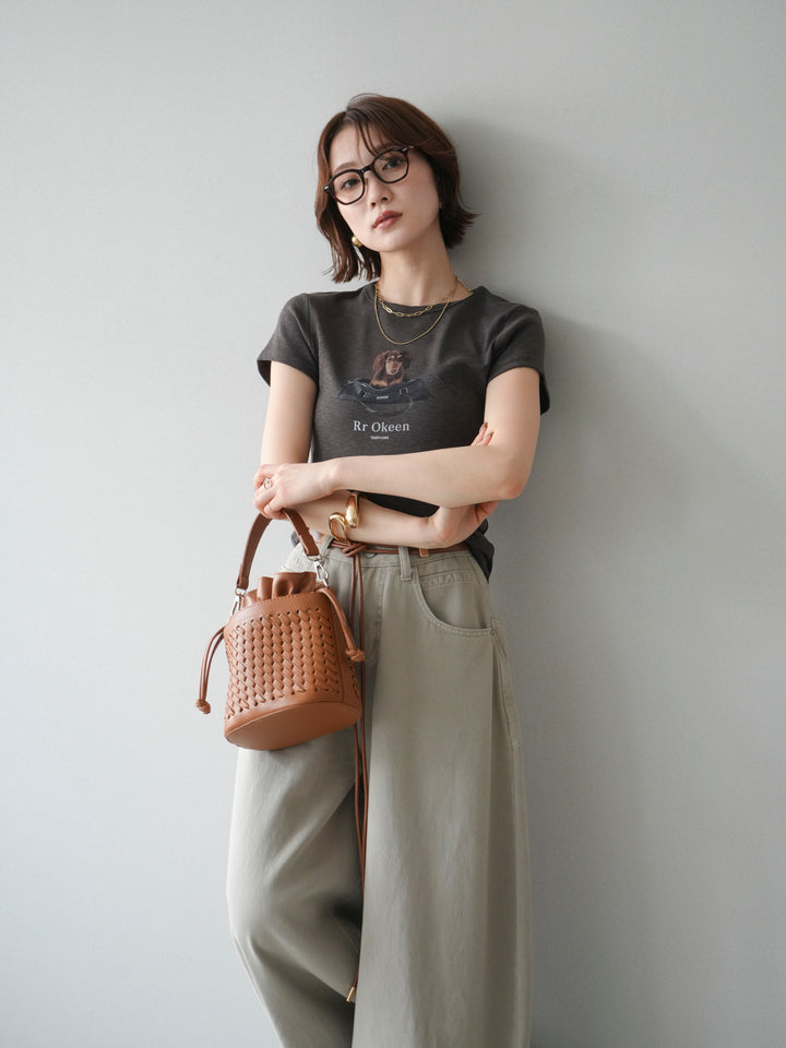 [SET]ドッグコンパクトTEE+ベルト付ボリュームデザインデニム(2set)