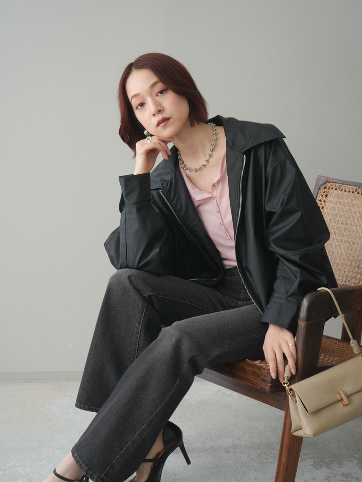 [予約]ウォッシャブルフェイクレザーバルーンジャケット/black