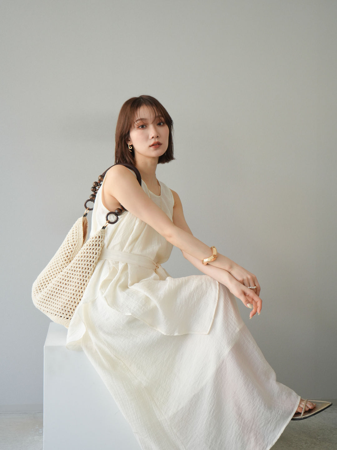 [SET]ワッシャーシアーアシメブラウス＆キャミワンピース+選べるアクセセット(2set)