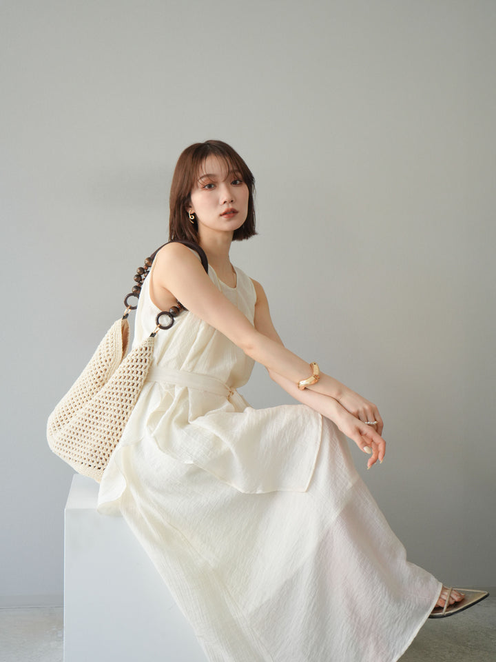 [SET]ワッシャーシアーアシメブラウス＆キャミワンピース+選べるアクセセット(2set)