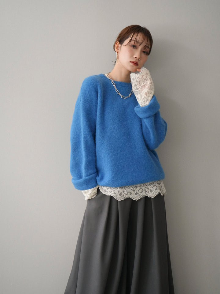 [予約]アンゴラタッチクルーネックニットプルオーバー/blue