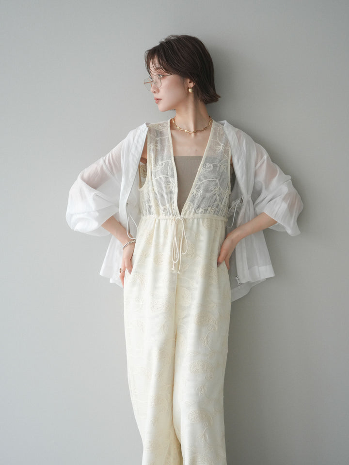 [SET]レース刺繍サロペット+ドロストシアーブルゾン(2set)