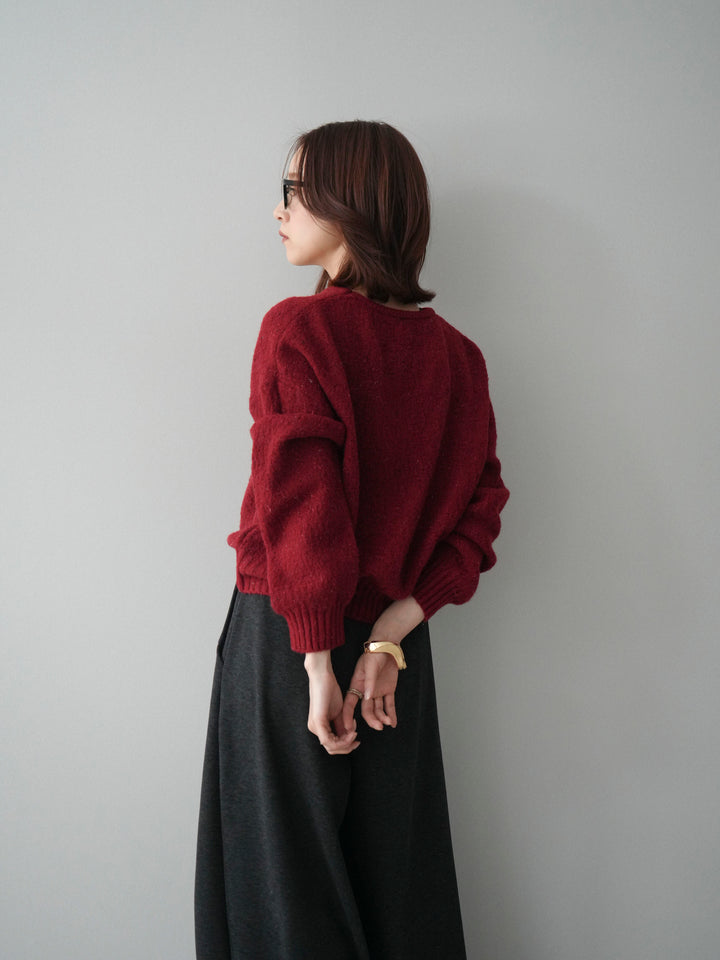 [予約]ツイストネックラメネップヤーンニットプルオーバー/red