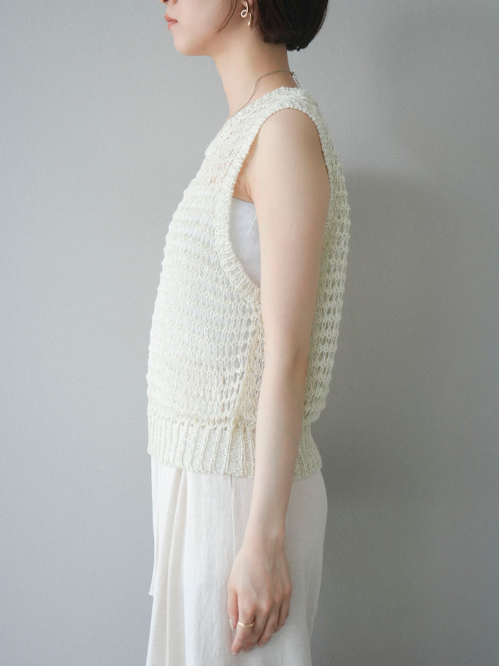[予約]ミックスヤーン透かし編みニットタンクトップ/アイボリー