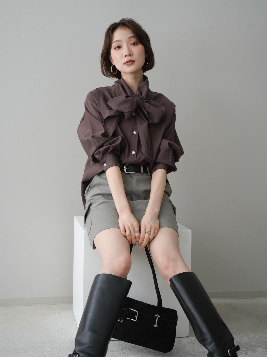 [予約]シアーボウタイブラウス/brown