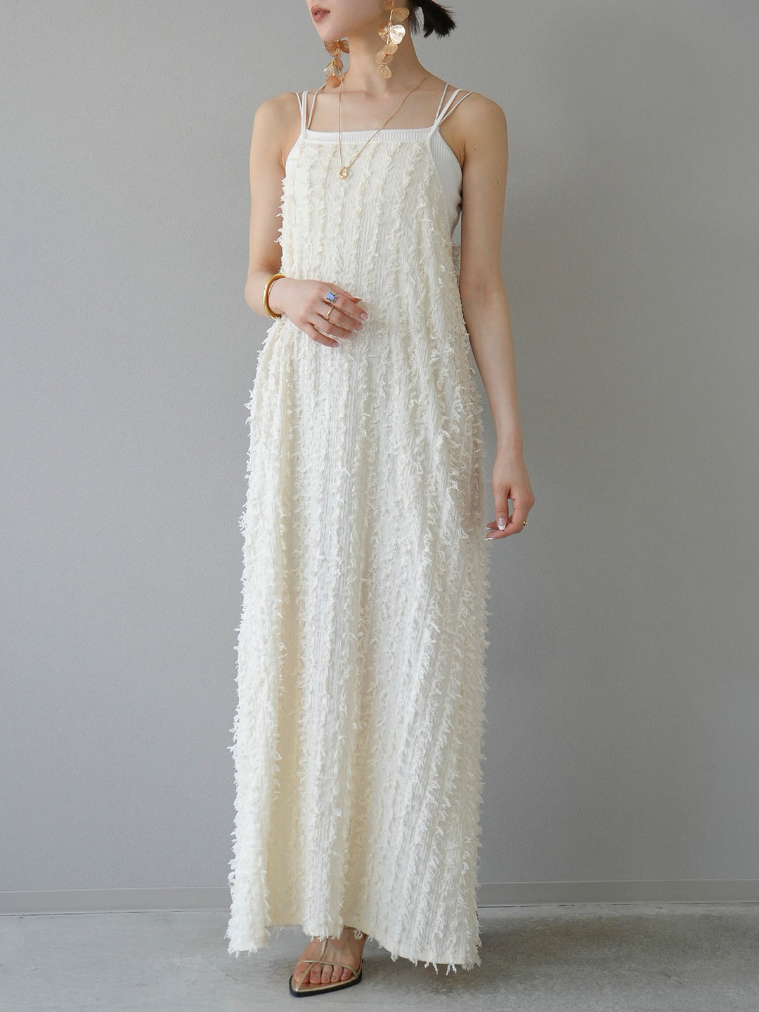 [Pre-order] Fringe Jacquard Stretch Cami Dress/Ivory