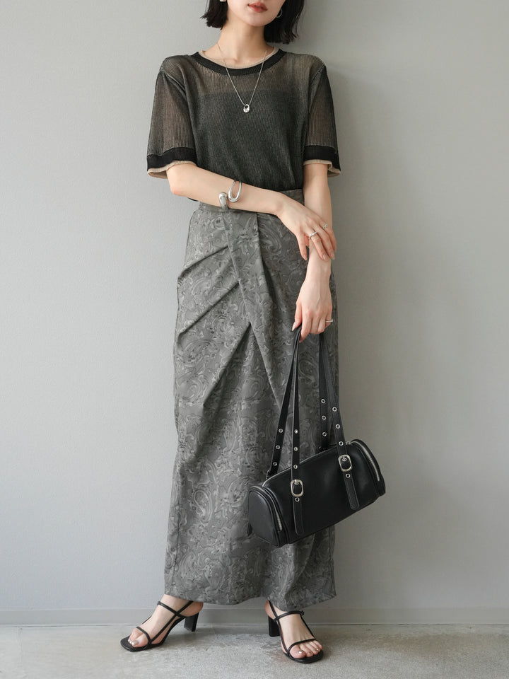 [SET]リネンタッチ配色二重臼ハーフニットトップス+選べるアソート柄スカートセット(2set)