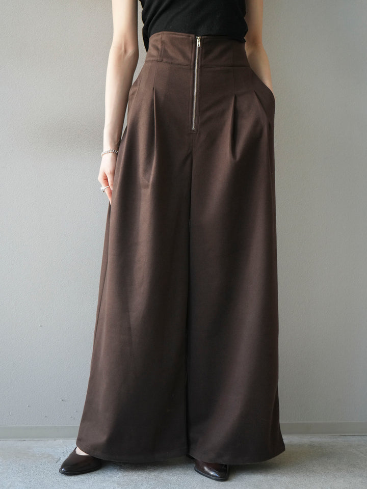 [予約]ウールタッチフロントジップパンツ/brown