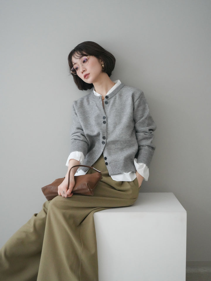 【預購】梭織布料對接針織開襟衫/淺灰色