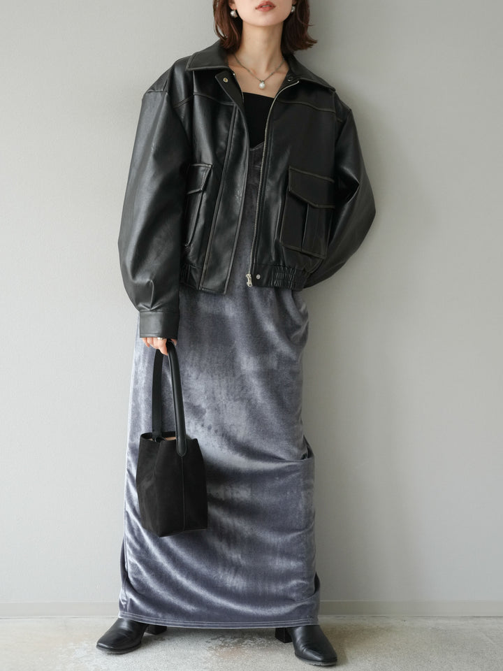 [予約]ベロアビスチェキャミワンピース/グレー