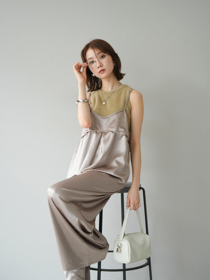 [予約]サテンビスチェオールインワン/グレージュ