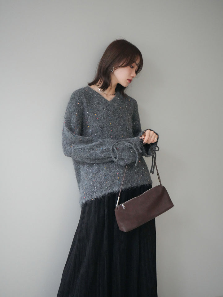 [予約]キャンディースリーブカラーネップスパンコールニットプルオーバー/gray