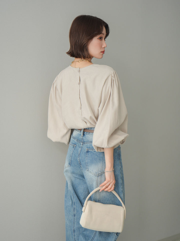 [予約]2WAYピーチスキンボリュームスリーブブラウス/greige