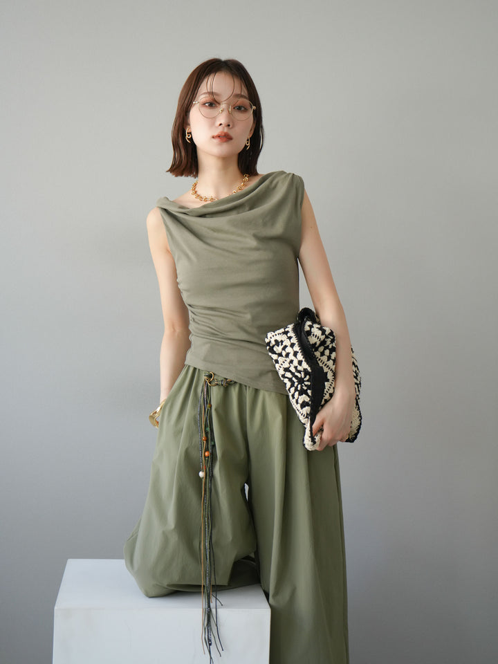 [SET]タックデザイントップス＆ビーズベルト付きパンツSET UP(2set)