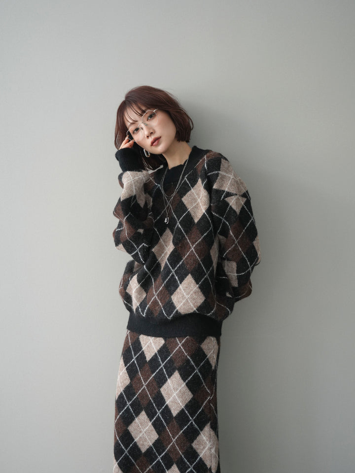 [SET]アーガイルニットプルオーバー&ロングスカートSET UP(2set)