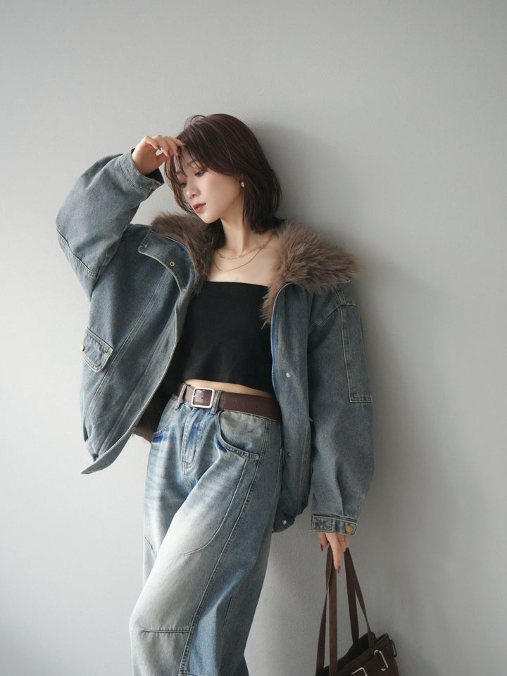 [予約]デニムxファーブルゾン/denimbrown