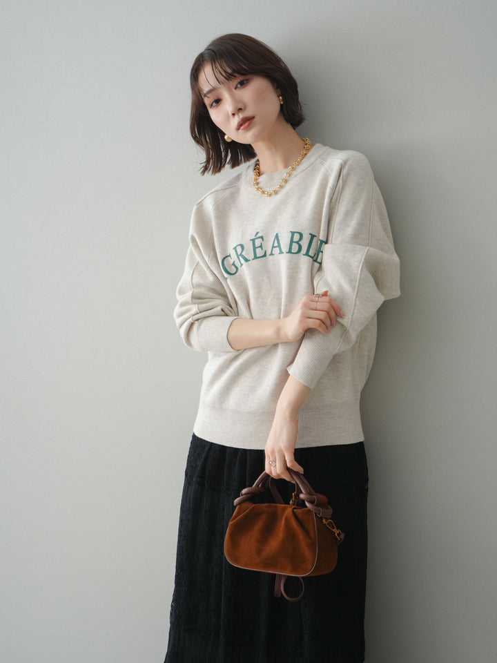 [予約]半ラバープリントロゴスウェットライクニットプルオーバー/oatmeal