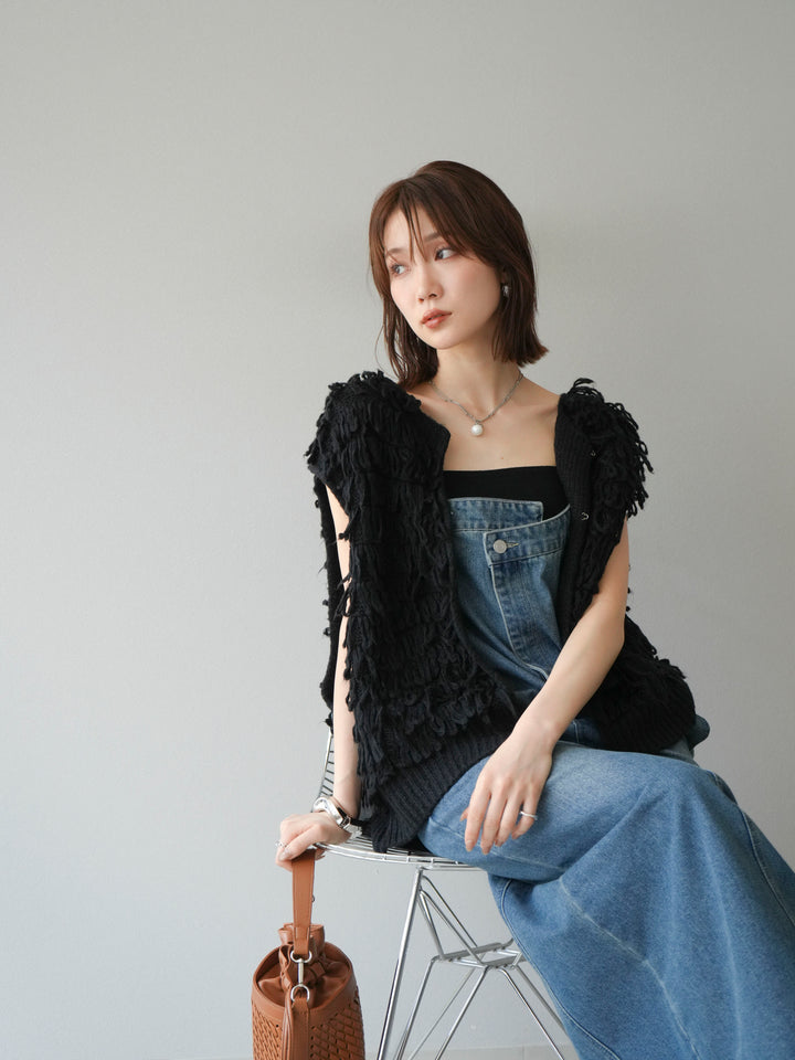 [SET]ループデザインベスト+アシンメトリーデニムワンピース(2set)