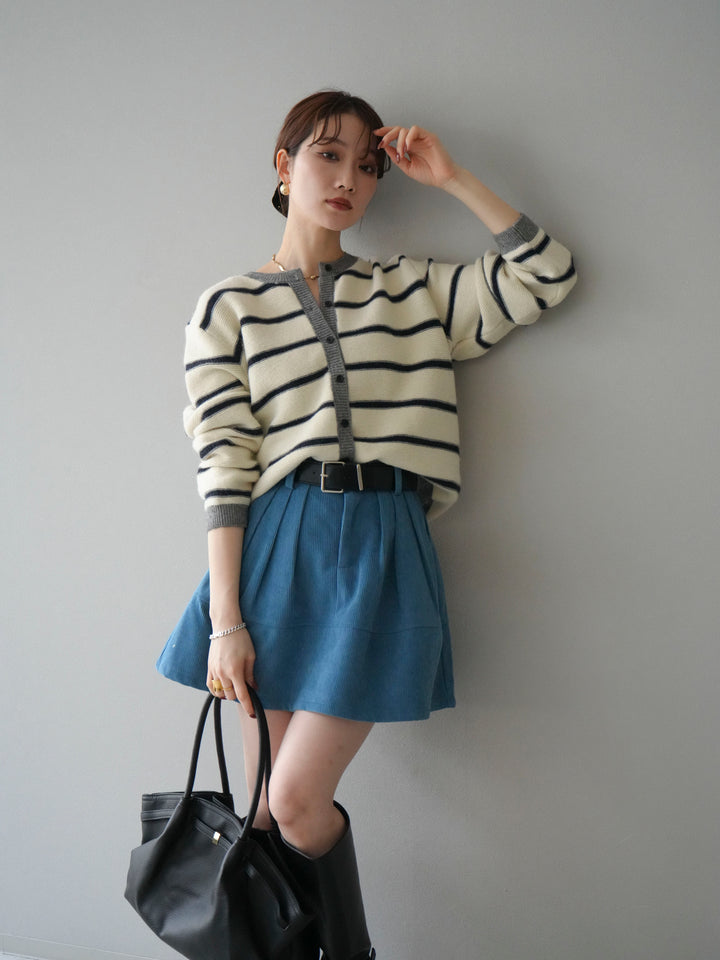 [予約]配色ボーダーニットカーディガン/apricot