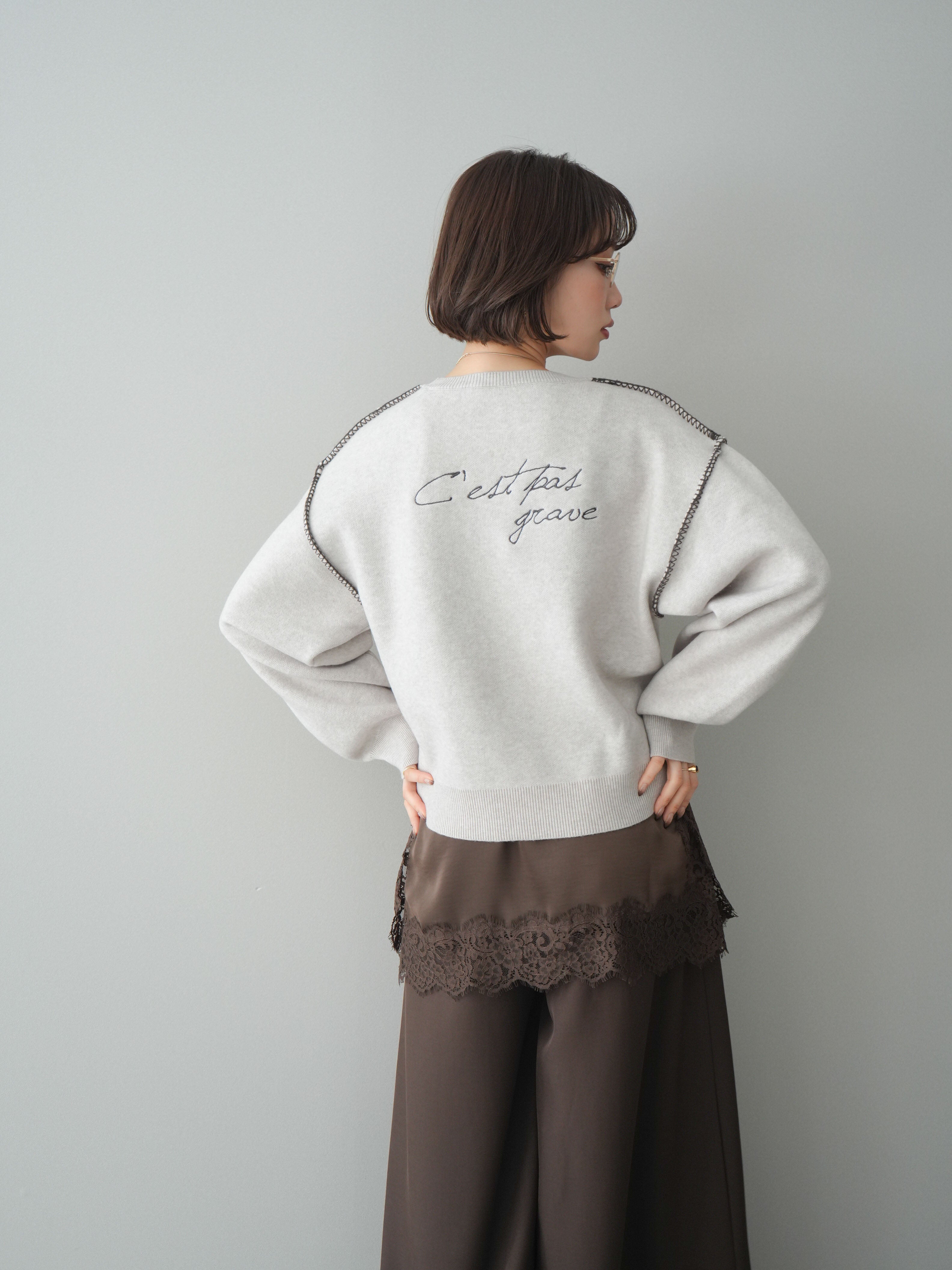 予約]バックロゴ刺繍配色ステッチニットプルオーバー/lightgray – Lumier