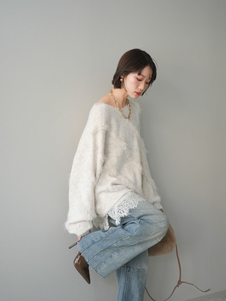 [SET]シャギーデザインニットプルオーバー+シャギーデザインニットプルオーバー(2set)