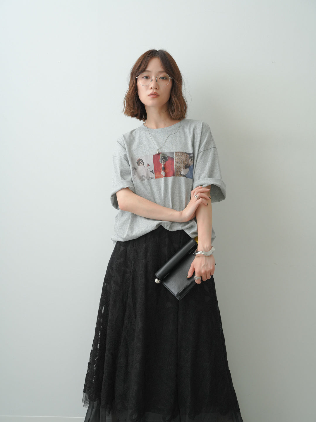 [SET]スリードッグフォトボックスTEE+フラワーレースレイヤードスカート(2set)