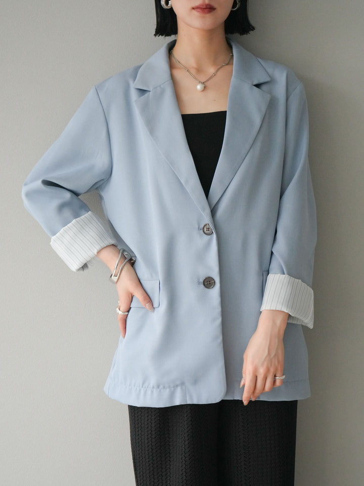 [予約]リネンタッチテーラードジャケット/ライトブルー