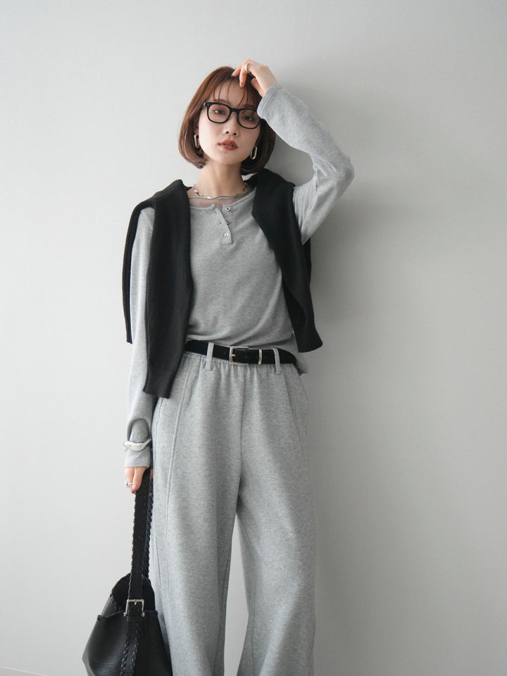 [予約]チュールレイヤードヘンリーネックカットソー/gray