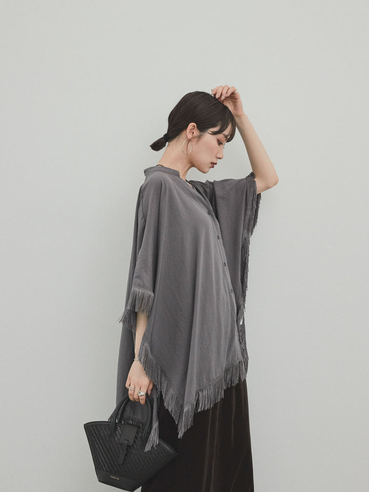 [SET] 方形流蘇斗篷襯衫 + 天鵝絨短裙 (2set)