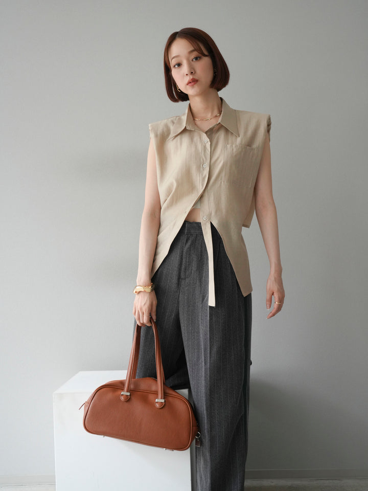 [予約]サイドラインストライプワイドパンツ/チャコール