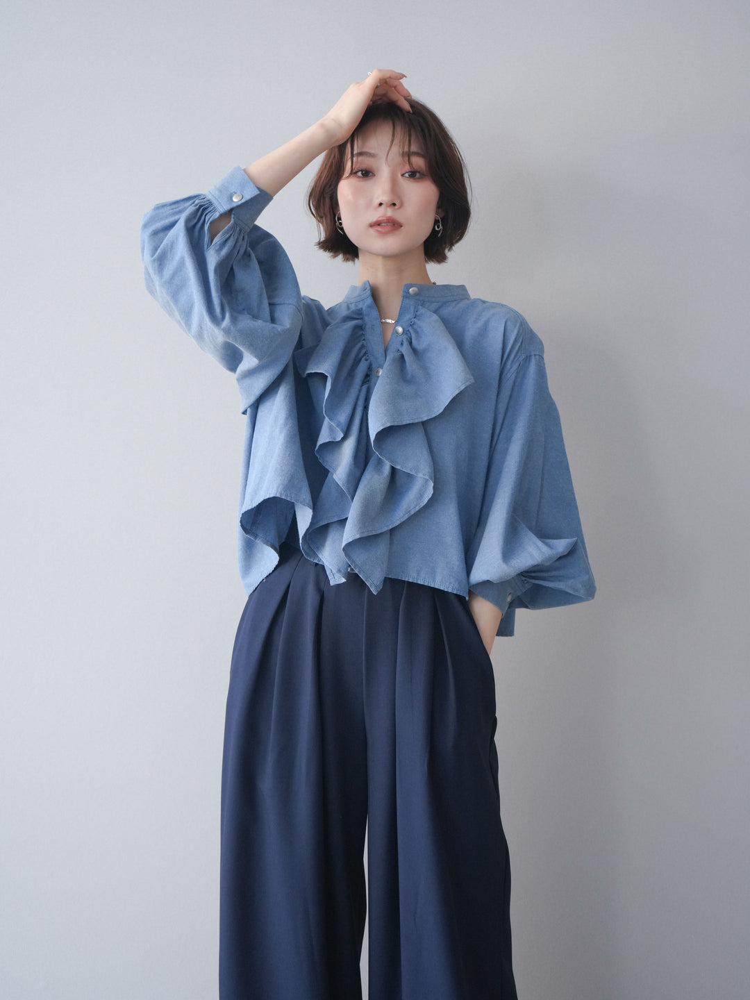 [SET]ラッフルフレアショートブラウス+ラッフルフレアショートブラウス(2set)