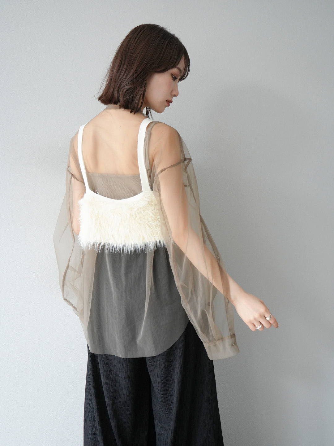 [予約]2WAYスリーブチュールシャツ/グレージュ