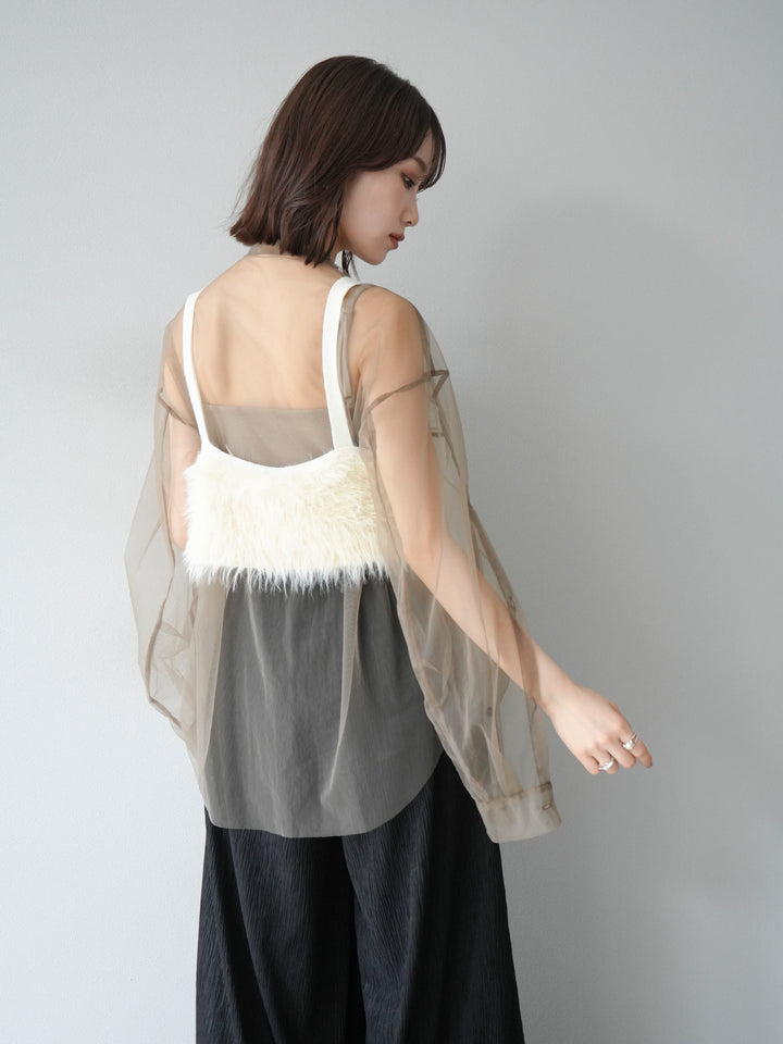 [予約]2WAYスリーブチュールシャツ/グレージュ