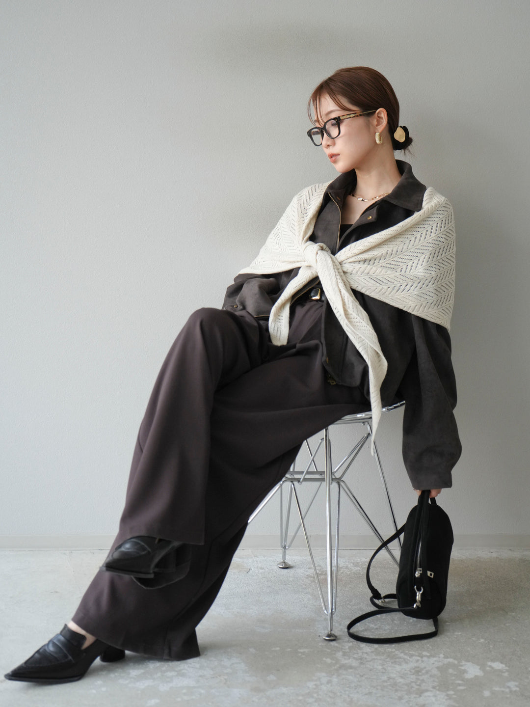 [SET] 麂皮外套+皮帶環設計寬褲（2套）