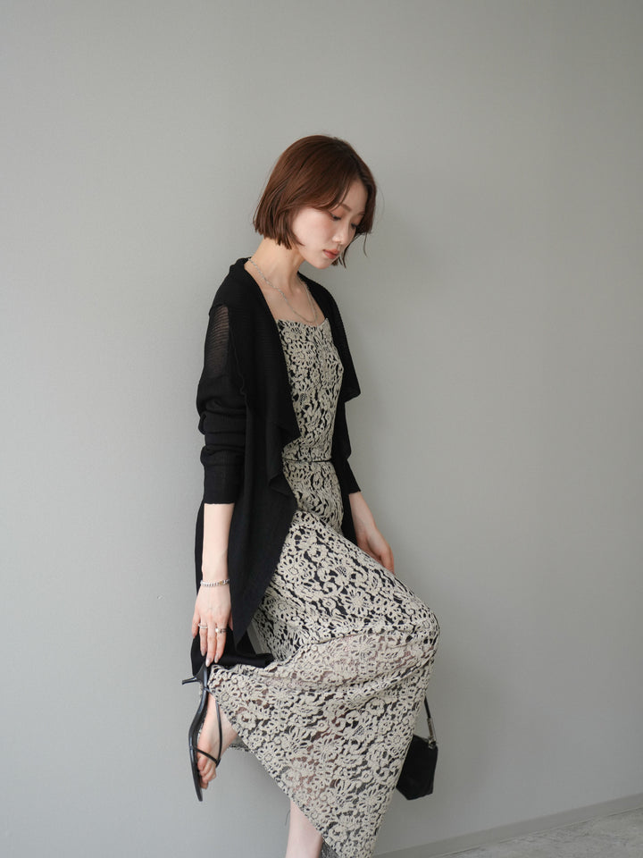 [SET]ドレープリブニットガウン+フルレースキャミ＆IラインスカートSET UP(2set)