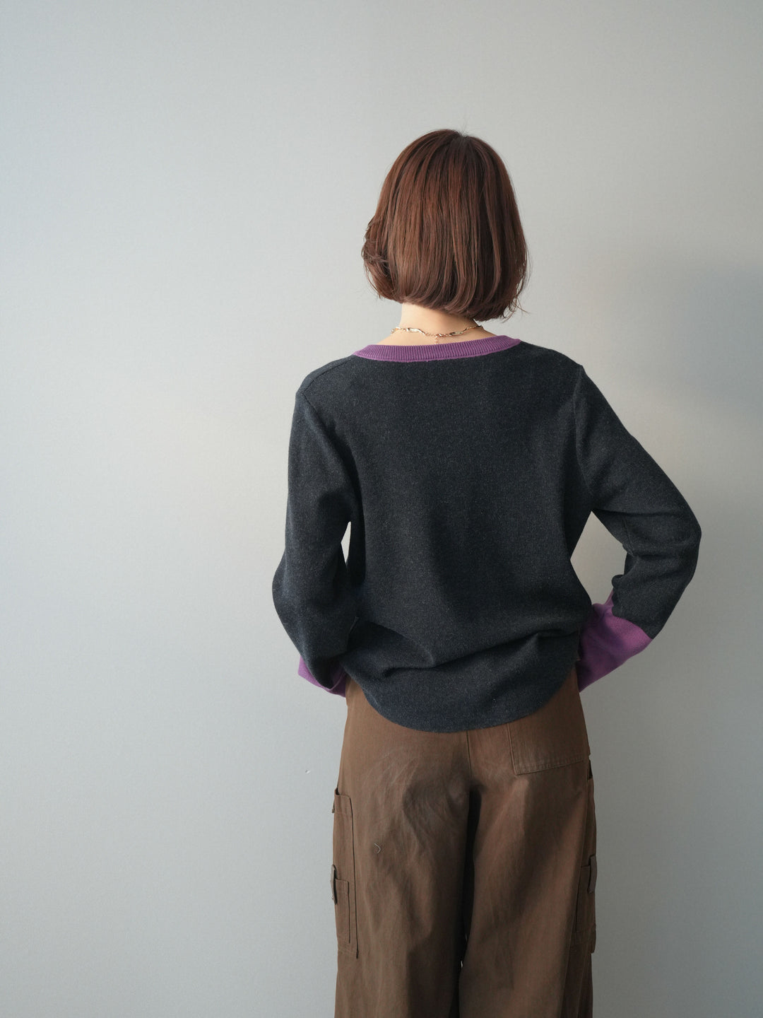 [SET]ヘンリーネック配色ニットソー+ヘンリーネック配色ニットソー(2set)