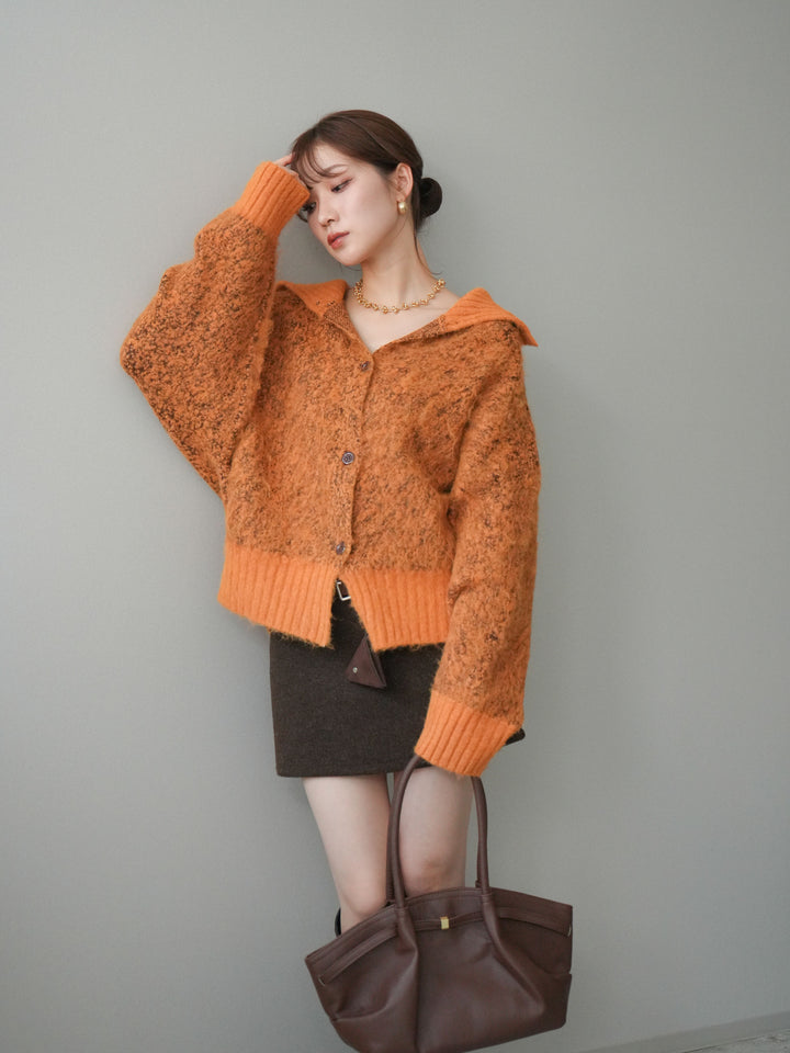 [予約]リブ切替メランジニットカーディガン/orange