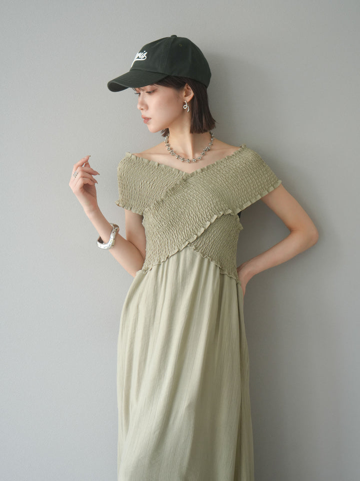 [SET]シャーリングクロスワンピース+シャーリングクロスワンピース(2set)