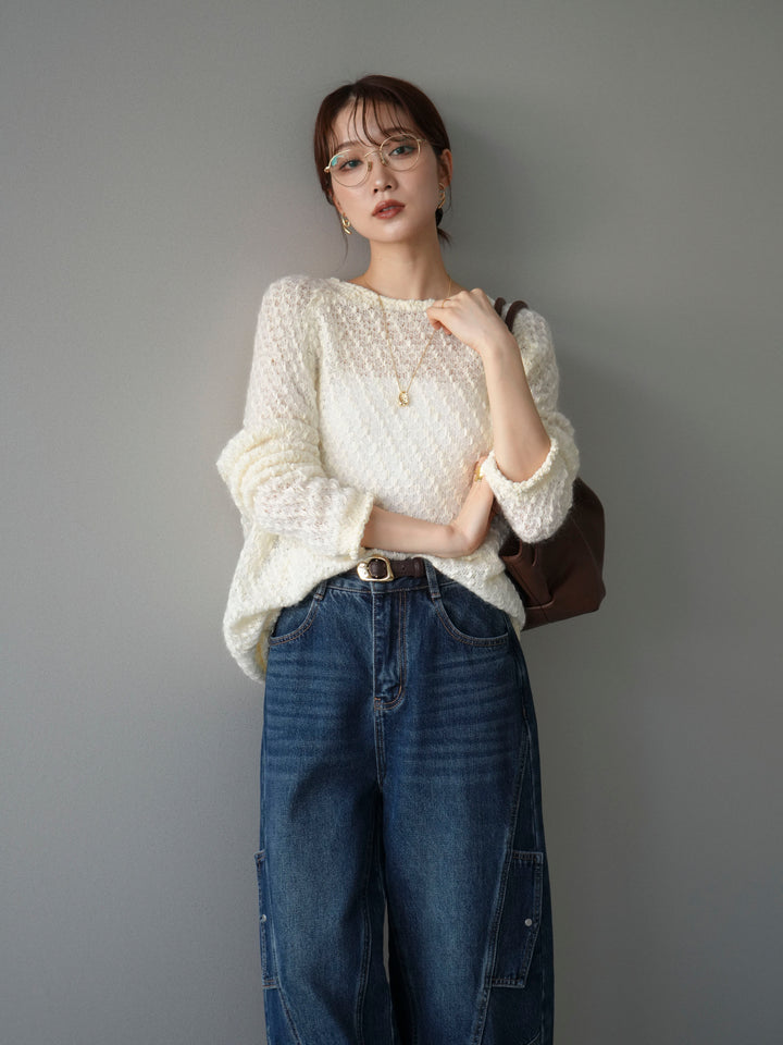 [予約]透かし編みモヘアタッチポコポコニットプルオーバー/ivory