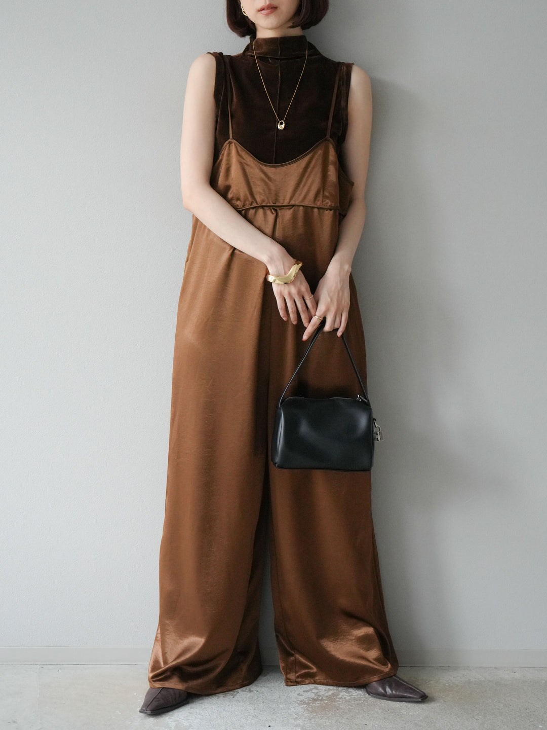 [予約]シアーベロアプチネックノースリーブトップス/ブラウン