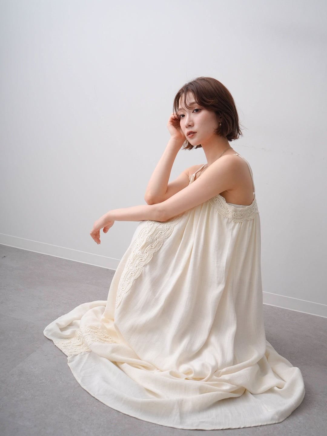 [予約]レースラインキャミワンピース/ivory