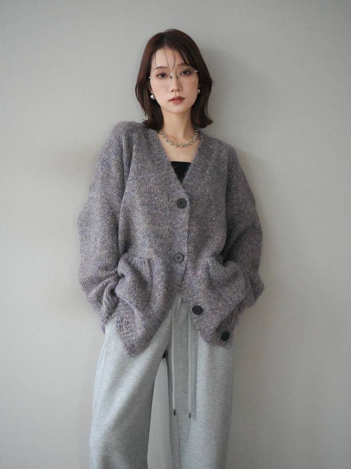 [予約]ミックスヤーンVネックオーバーニットカーディガン/purple