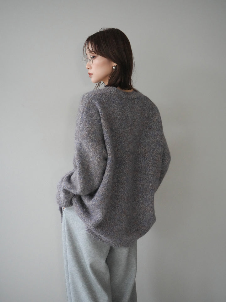 [予約]ミックスヤーンVネックオーバーニットカーディガン/purple