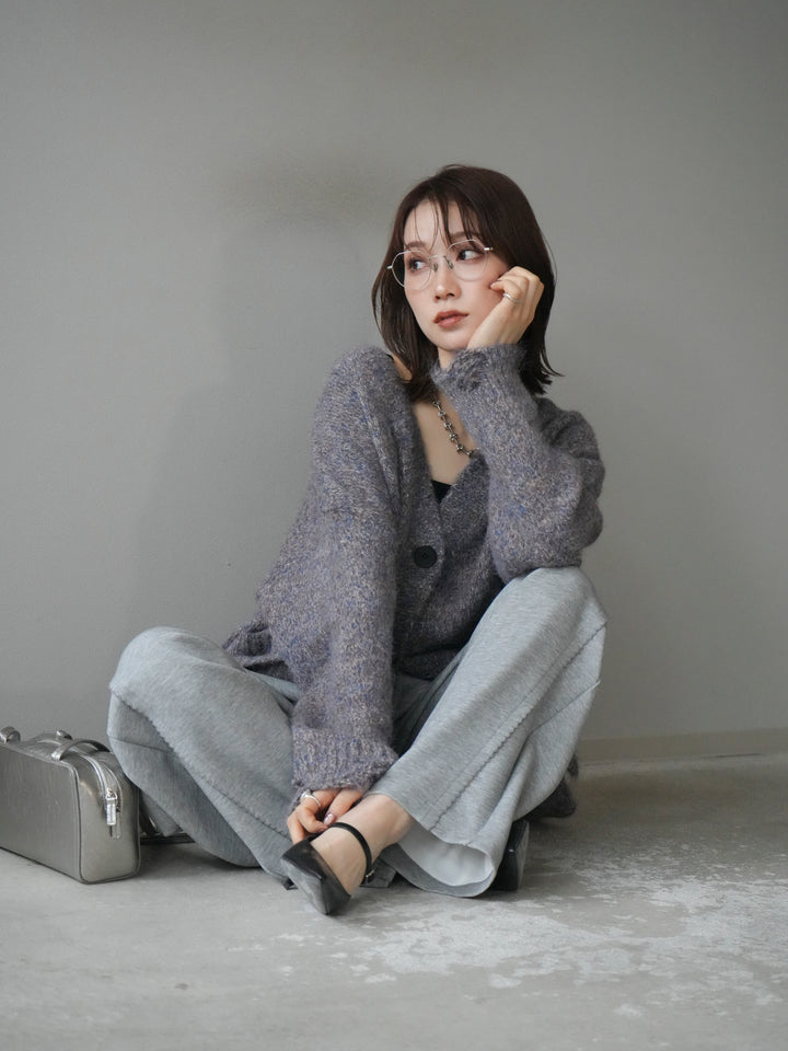 [予約]ミックスヤーンVネックオーバーニットカーディガン/purple