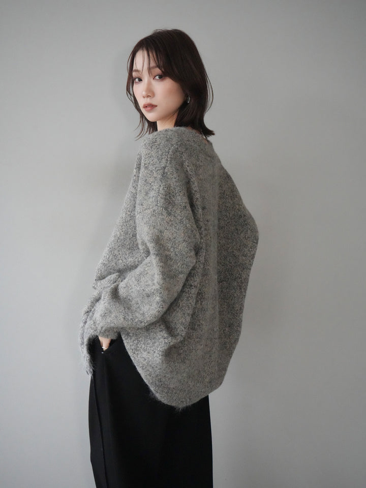 [予約]ミックスヤーンVネックオーバーニットカーディガン/green