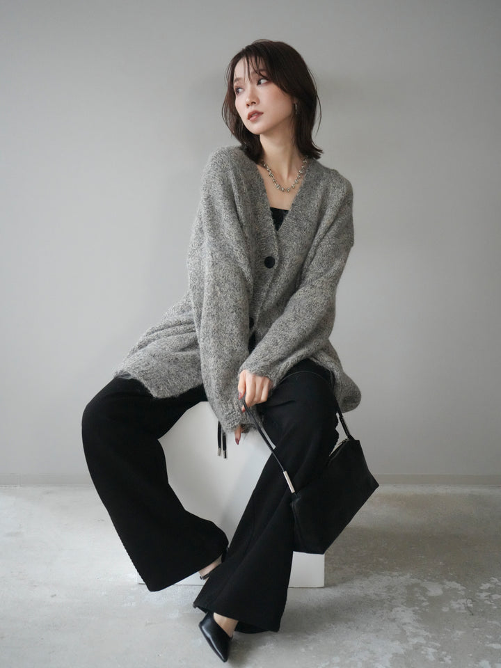 [予約]ミックスヤーンVネックオーバーニットカーディガン/green