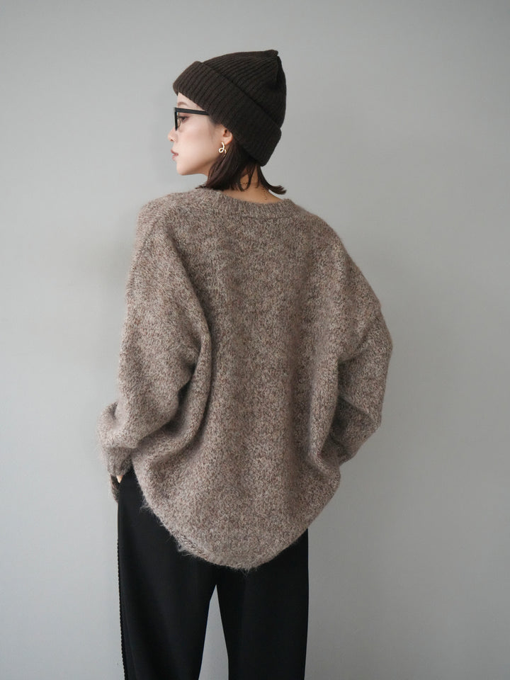 [予約]ミックスヤーンVネックオーバーニットカーディガン/brown