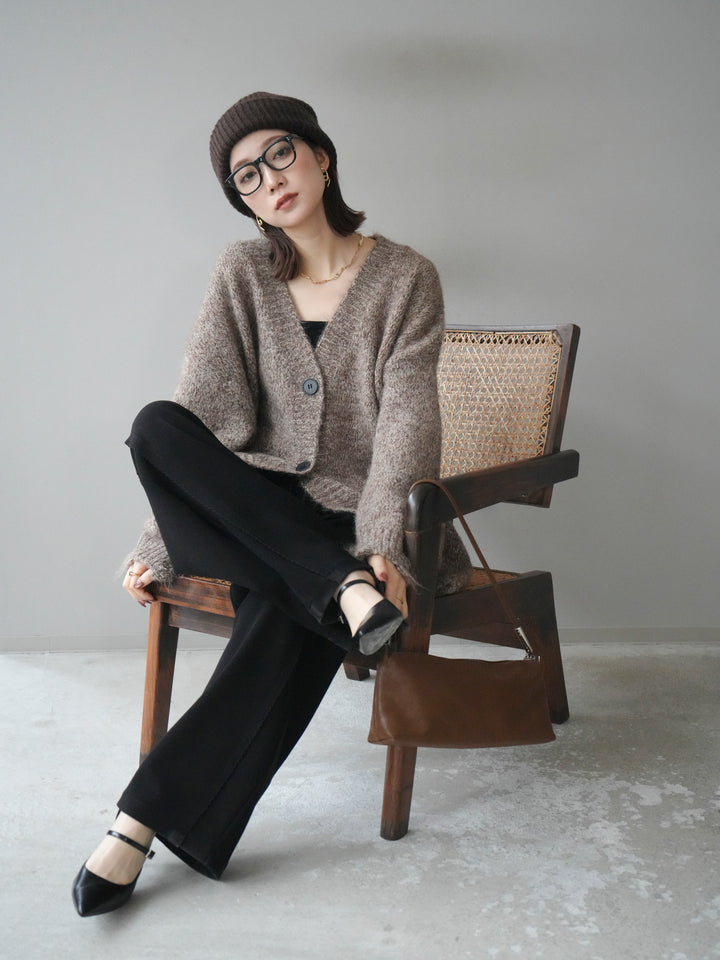 [予約]ミックスヤーンVネックオーバーニットカーディガン/brown